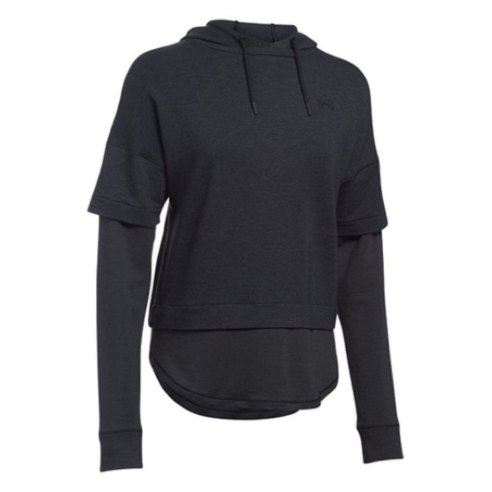 Under Armour Black Featherweight Fleece Layered Hoodie, Sz. M - Picture 3 of 4